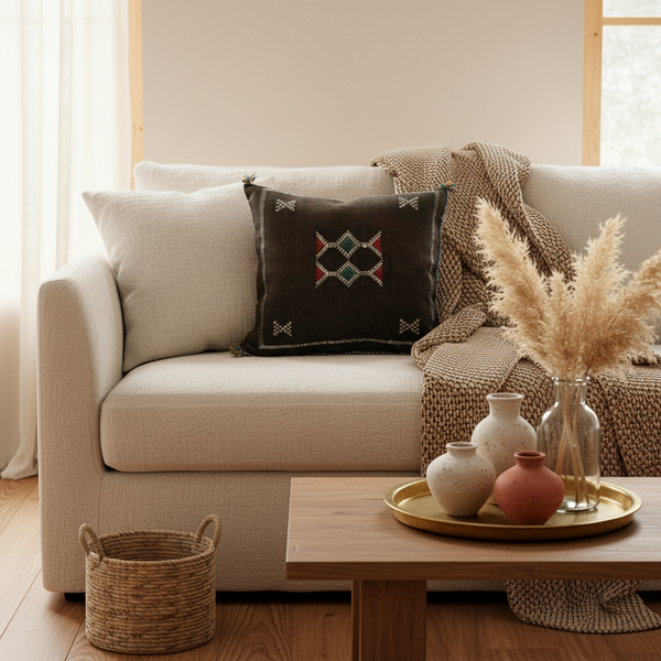 Moroccan Sabra Silk Pillow in Brown