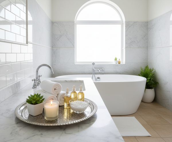 Moroccan Tea Tray in Bathroom Setting