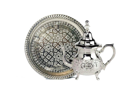 Moroccan Silver Teapot and Tray Set - Classic