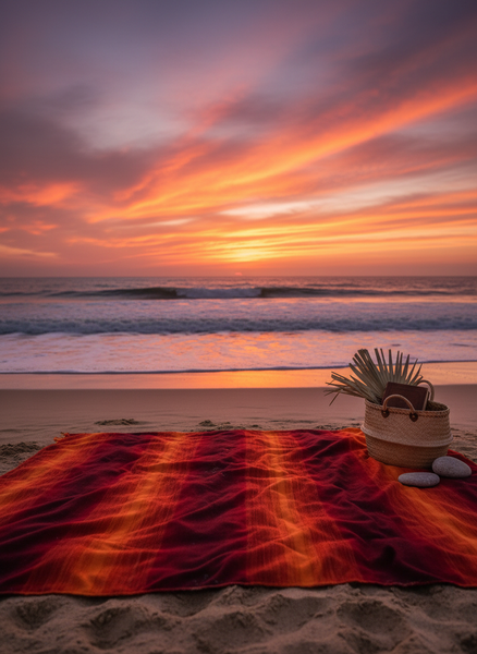 Moroccan Wool Blanket - Sunset Beach Golden Hour