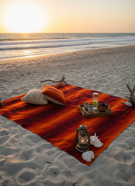 Moroccan Wool Blanket - Sunset Beach Scene