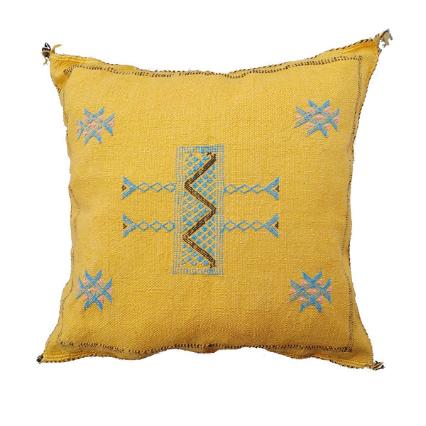 Handmade Moroccan Cushion Cover – Sabra Silk Pillow – Huyam - Golden Yellow