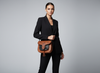 Professional Model in Black Suit with LSSAN Light Brown Black Bag