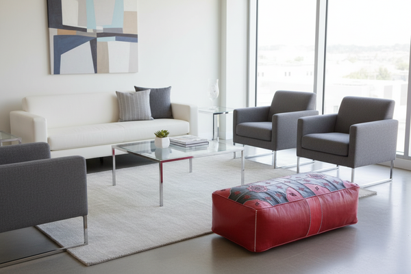 Red and black ottoman in office