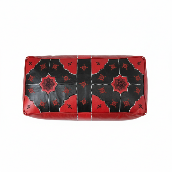 Red and black ottoman top view