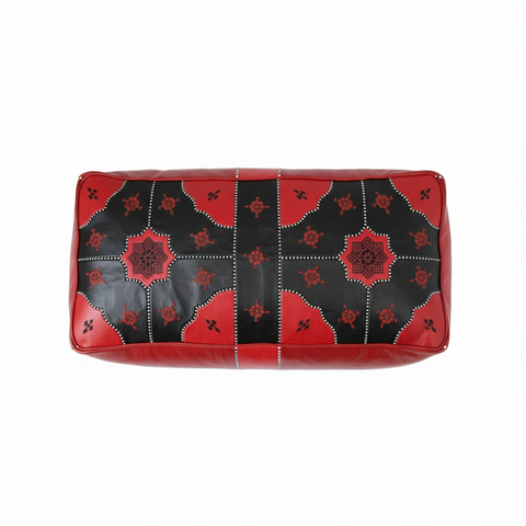 Red and black ottoman top view
