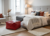 Red Zigzag Leather Ottoman in Bedroom