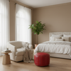 Round Red Leather Pouf in Luxurious Bedroom