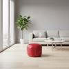 Round Red Leather Pouf - Modern Setting