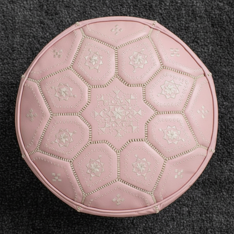 Soft pink leather ottoman - top view