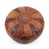 Tan Embossed Moroccan Leather Pouf - Fully Stuffed