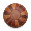 Tan Embossed Moroccan Leather Pouf - Top View