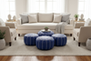 Three Majorelle Blue Ottomans as Coffee Table in Living Room