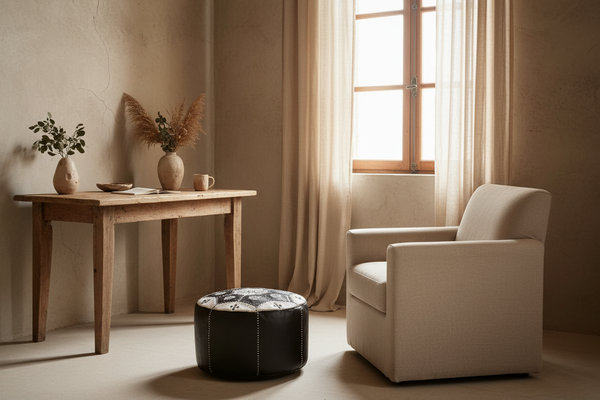 Tile Ottoman B&W — Wabi-Sabi Office