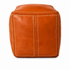 Moroccan Leather Pouf / Ottoman - Square - Orange - Aya