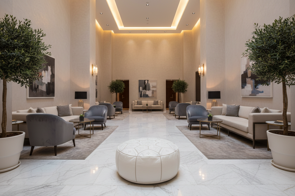 Moroccan Leather Tile Large Ottoman - White