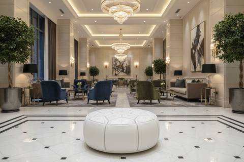 Moroccan Leather Tile Large Ottoman - White