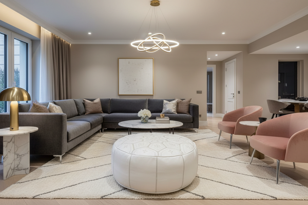 Moroccan Leather Tile Large Ottoman - White