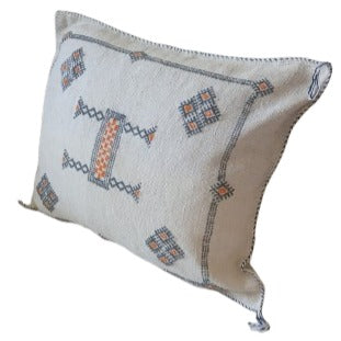 Handmade Moroccan Cushion Cover – Sabra Silk Pillow – Huyam - White