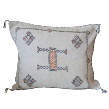 Handmade Moroccan Cushion Cover – Sabra Silk Pillow – Huyam - White