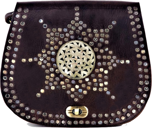 Coins Adorned Leather Bag - Sun - Brown