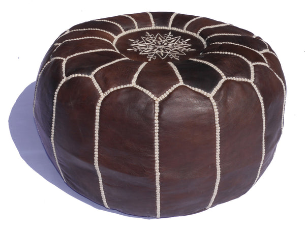 Moroccan Leather Ottoman - Dark Brown