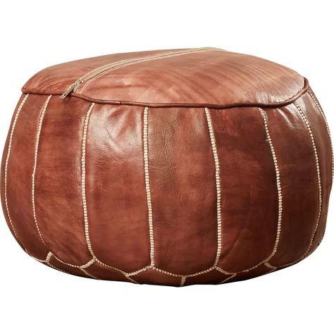 Moroccan Leather Ottoman - Tan