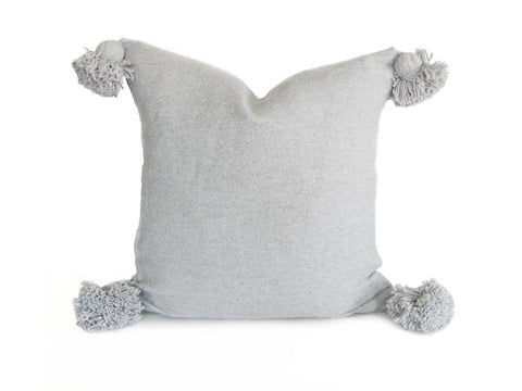 Moroccan PomPom Pillow - Grey