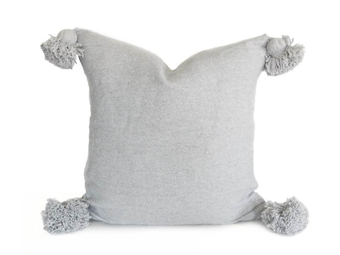 Moroccan PomPom Pillow - Grey