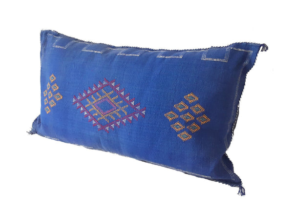 Bohemian Cactus Silk Decorative Lumbar Pillow - Ocean - Blue of Marrakesh - Moroccan Corridor