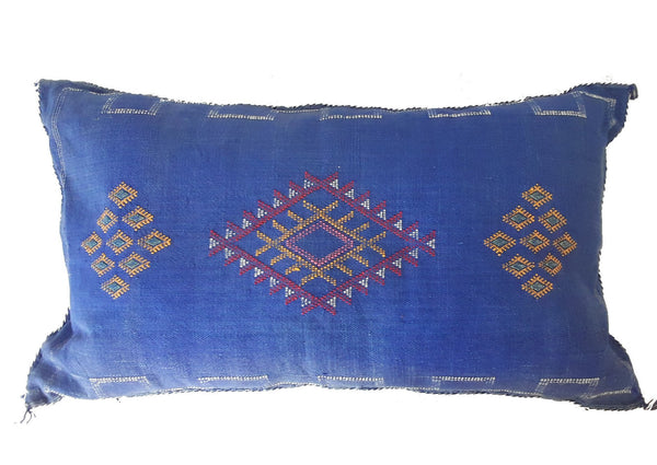 Bohemian Cactus Silk Decorative Lumbar Pillow - Ocean - Blue of Marrakesh