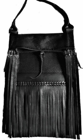 Rebel Leather Messenger/Crossbody Bag - Black - Embossed - Simple