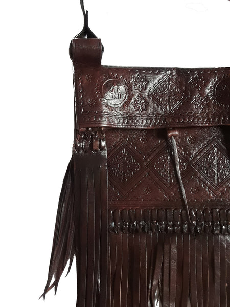 Rebel Leather Messenger/Crossbody Bag - Brown - Embossed - Bohemian Morocco