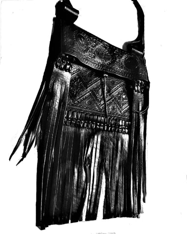 Rebel Leather Messenger/Crossbody Bag - Black - Embossed - Bohemian Morocco