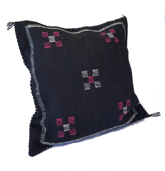 Handmade Moroccan Cushion Cover – Sabra Silk Pillow Sidi Yahya - Black