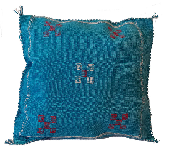 Handmade Moroccan Cushion Cover – Sabra Silk Pillow Sidi Yahya - Turquoise