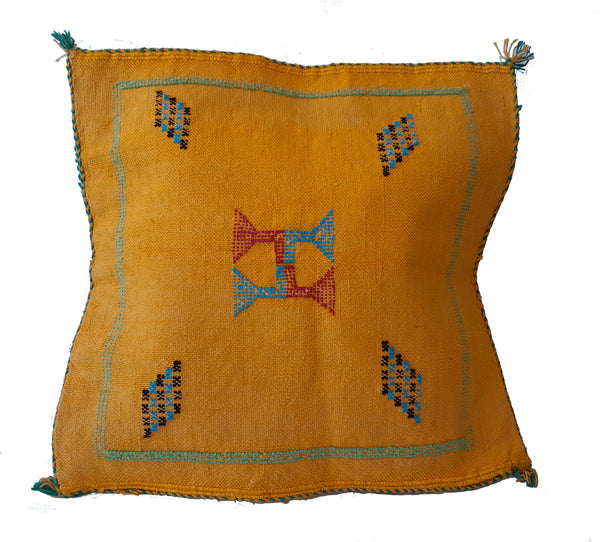Handmade Moroccan Cushion Cover – Sabra Silk Pillow – Lalla Zhor - Golden Yellow