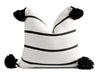 Moroccan Pom Pom Pillow Cover - White with Black Stripes - Marrakesh
