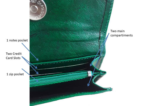 Club Morocco Leather Wallet - Small - Green - Measurements
