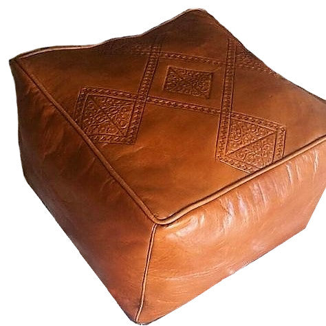 Moroccan Leather Pouf / Ottoman - Square - Lila