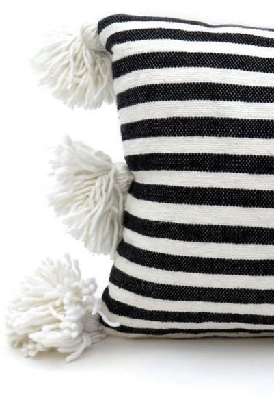Moroccan PomPom Lumbar Pillow Cover - Zebra Print