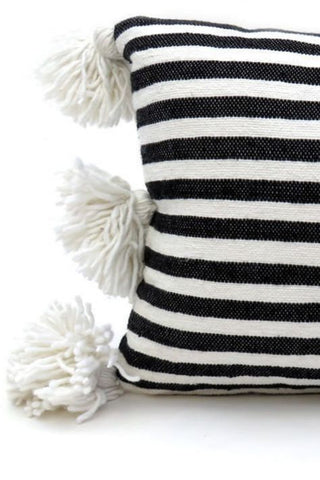 Moroccan PomPom Lumbar Pillow - Zebra Print