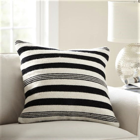 Throw Pillow Cover - White with Black Stripes - Sana