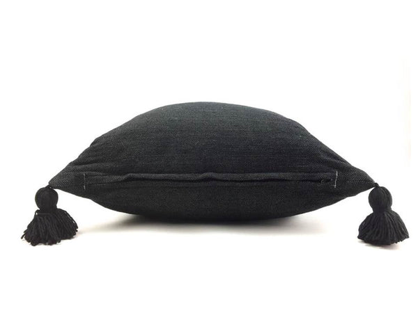 Moroccan Pom Pillow Cover - Black