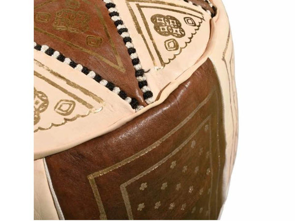 Moroccan Leather Ottoman / Stormia - Color block Brown & Undyed