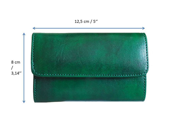 Club Morocco Leather Wallet - Small - Green - Measurements