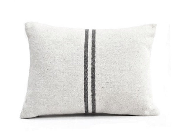 Lumbar Pillow Cover - White with two Black Stripe - Assouirri