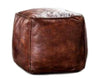 Moroccan Leather Pouf / Ottoman - Square - Brown Caramel - Sylia