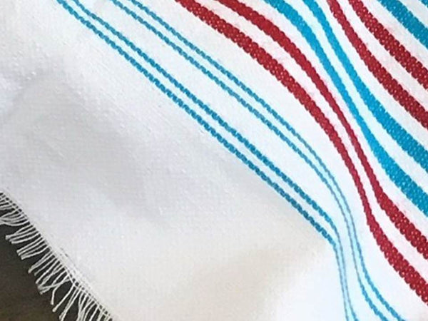 Mendil - Beach Towel - Red & Turquoise Thin Stripes - Blanket Mendil | Moroccan Corridor