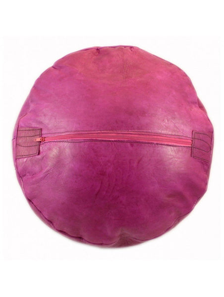 Moroccan Leather Ottoman - Fuchsia Tabouret Pouf